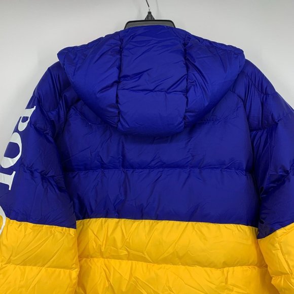 Polo Ralph Lauren Puffer Jacket Down Fill Glacier Hooded Yellow Blue - Picture 10 of 16